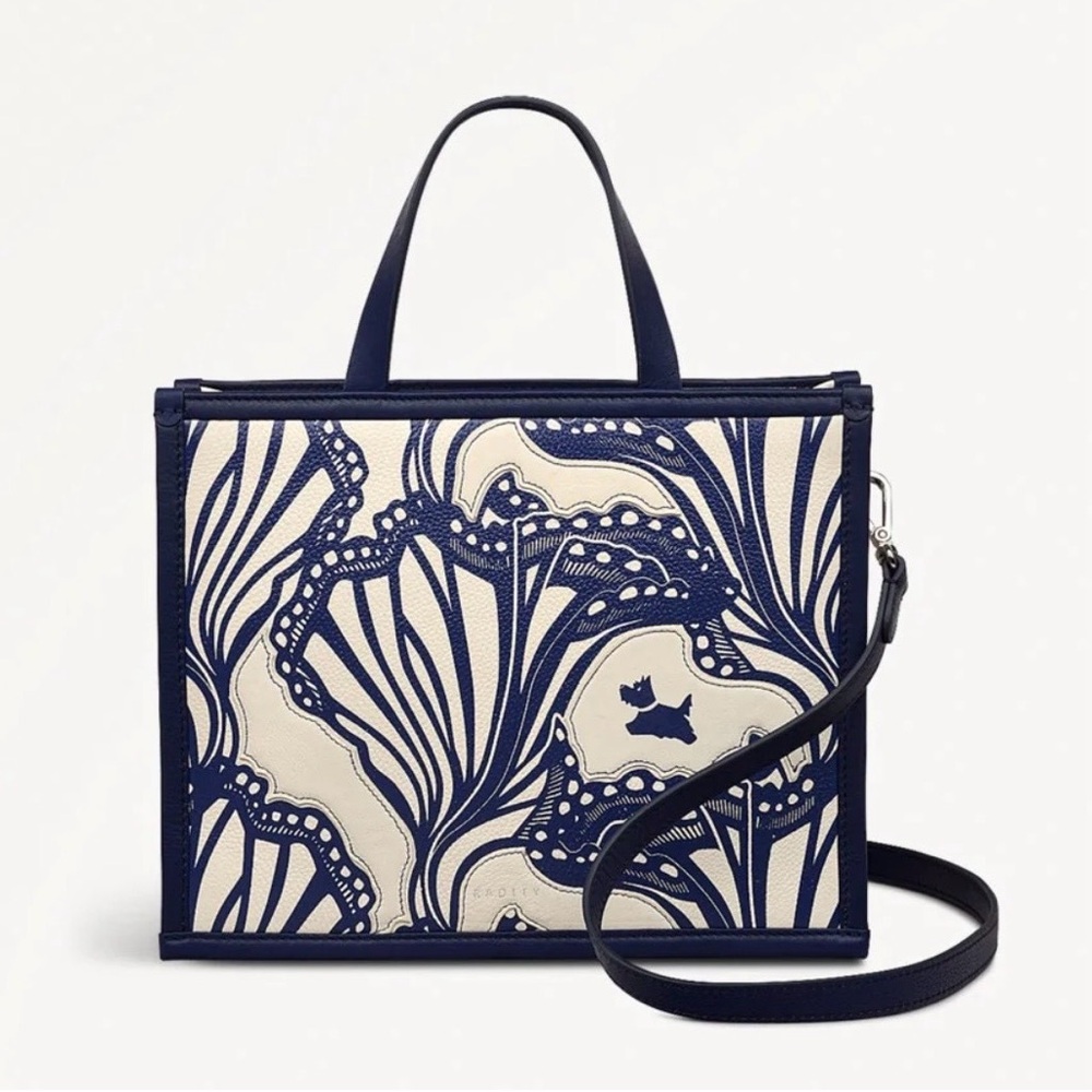 NWT Radley London Under the Sea small Navy and Cream Ziptop sachel.
